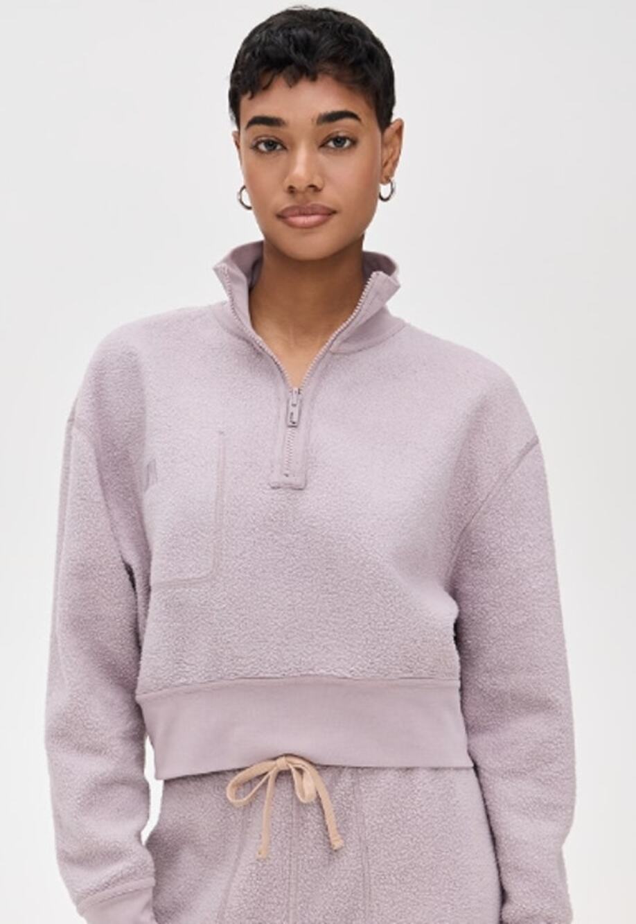 Lunya Silksweats Reversible Half Zip Pullover Sweatshirt Dawning Mist Purple M